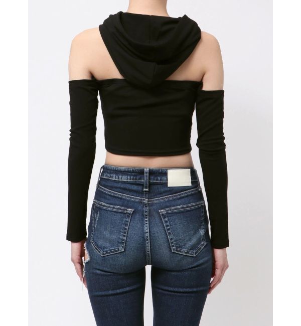 GYDA「GGフードショルダーオープンデザインショートトップス」|Tシャツ・カットソー|