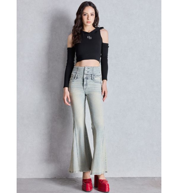 GYDA「GGフードショルダーオープンデザインショートトップス」|Tシャツ・カットソー|