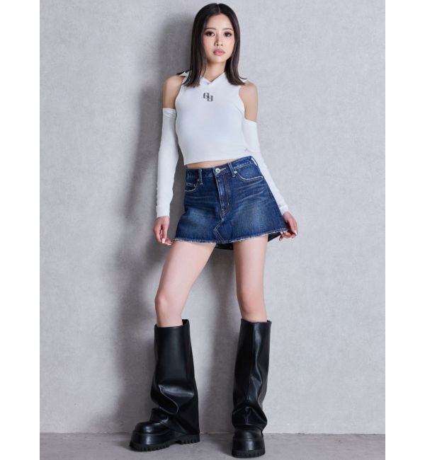 GYDA「GGフードショルダーオープンデザインショートトップス」|Tシャツ・カットソー|