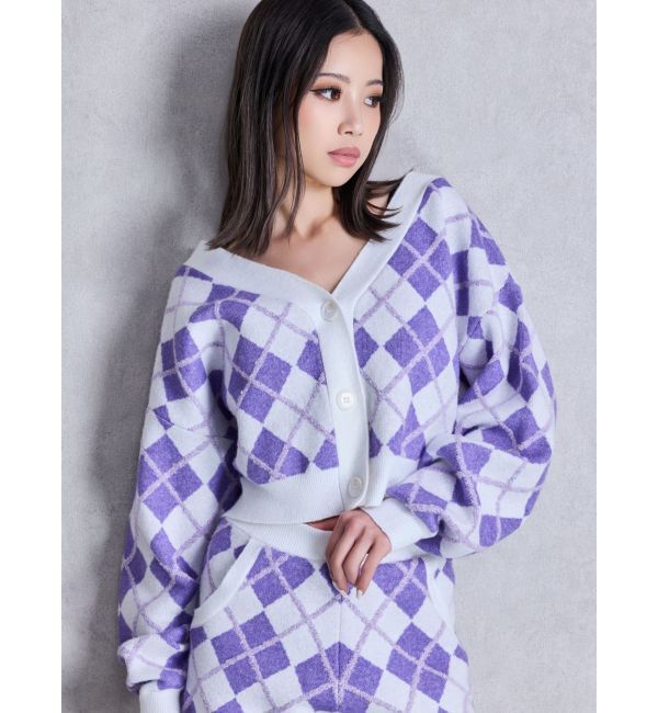 GYDA「アーガイルニットカーディガン」|カーディガン|パープル