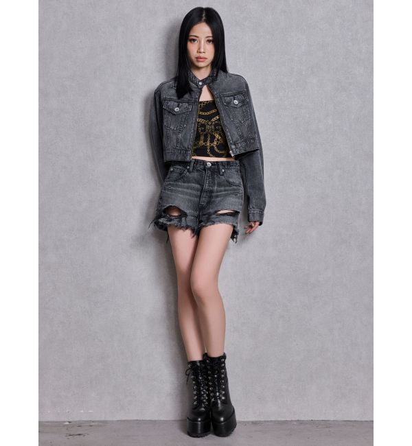 GYDA「shiny lace upタンクソールショートブーツ」|ショートブーツ|