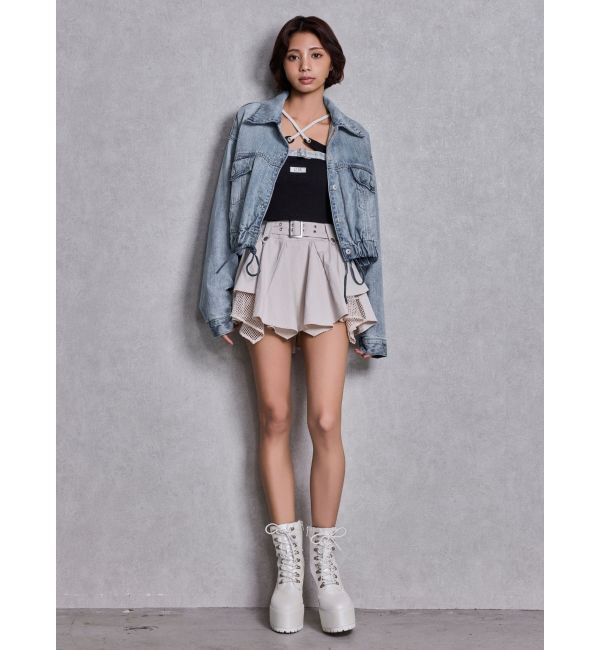 GYDA「shiny lace upタンクソールショートブーツ」|ショートブーツ|