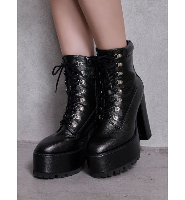 GYDA「shiny lace upタンクソールショートブーツ」|ショートブーツ|