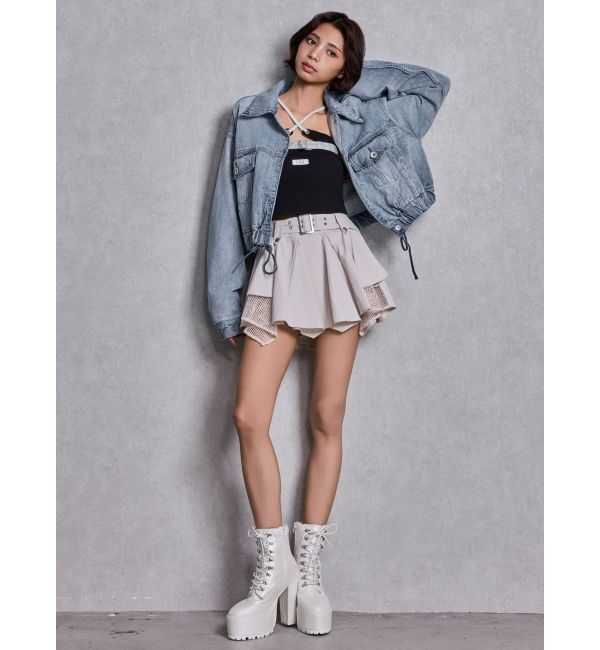 GYDA「shiny lace upタンクソールショートブーツ」|ショートブーツ|