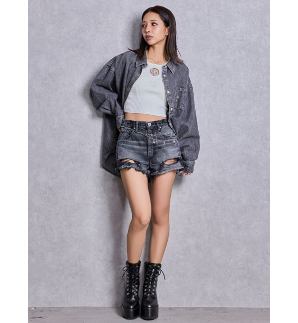 GYDA「shiny lace upタンクソールショートブーツ」|ショートブーツ|