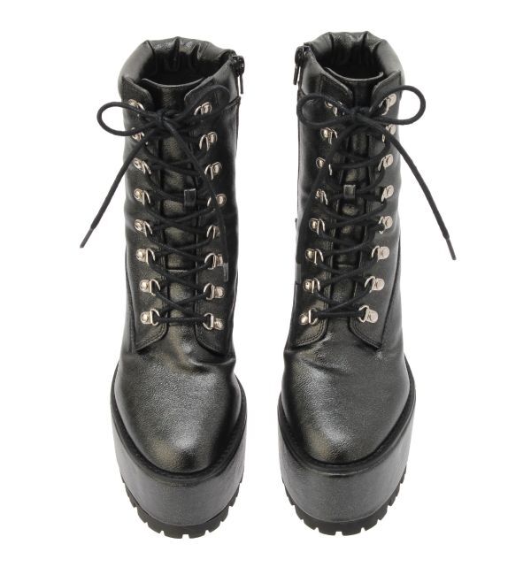 GYDA「shiny lace upタンクソールショートブーツ」|ショートブーツ|