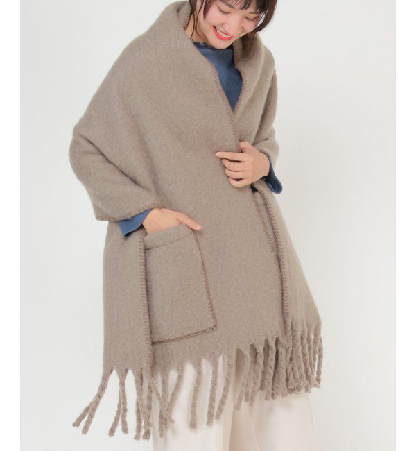 ikka「ファジーブランケットケープ」|マフラー|ブラウン