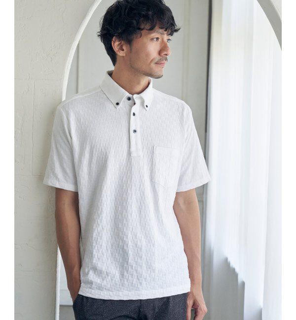 IKKA LOUNGE「リンクスジャカード市松ポロシャツ」|Tシャツ・カットソー|ホワイト