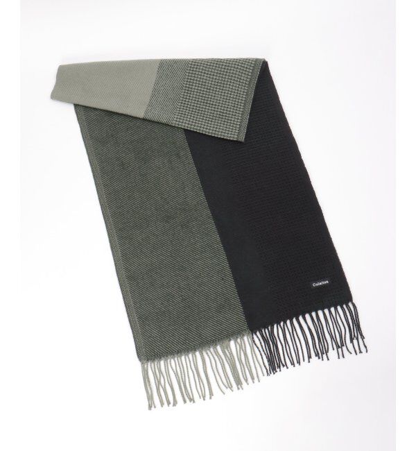 ikka「編み地切替ワイドマフラー」|マフラー|ブラック