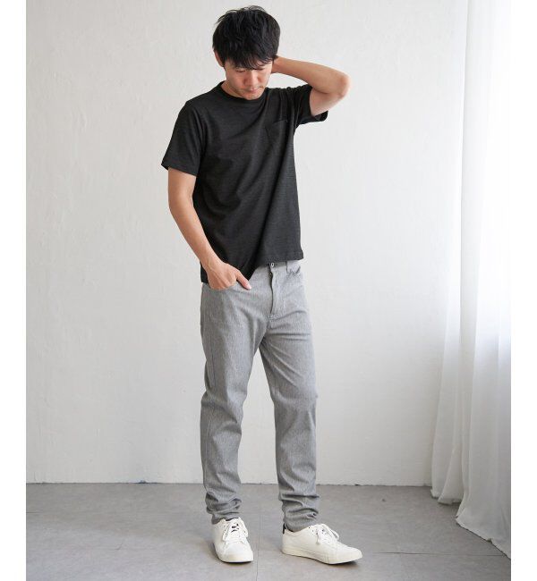 ikka「ライトダンボールジャカード襟ダブルフェイスTシャツ」|Tシャツ・カットソー|