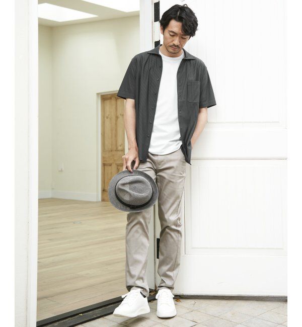 ikka「ライトダンボールジャカード襟ダブルフェイスTシャツ」|Tシャツ・カットソー|