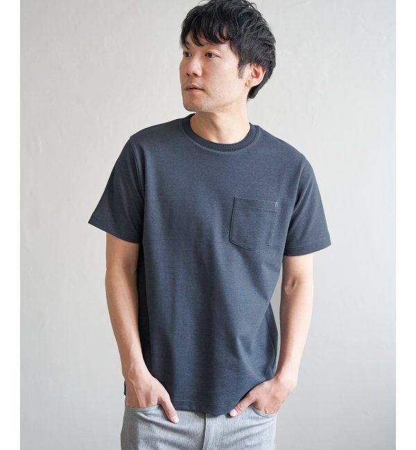 ikka「ライトダンボールジャカード襟ダブルフェイスTシャツ」|Tシャツ・カットソー|ネイビーブルー