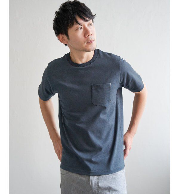 ikka「ライトダンボールジャカード襟ダブルフェイスTシャツ」|Tシャツ・カットソー|