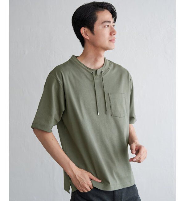 ikka「冷感ルーイカラー5分袖ポケT」|Tシャツ・カットソー|