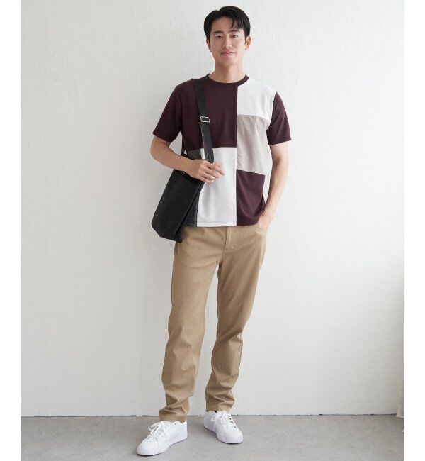 ikka「ブロックスCHスエード切り替えTシャツ」|Tシャツ・カットソー|