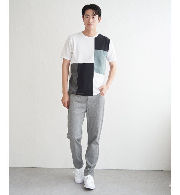 ikka「ブロックスCHスエード切り替えTシャツ」|Tシャツ・カットソー|