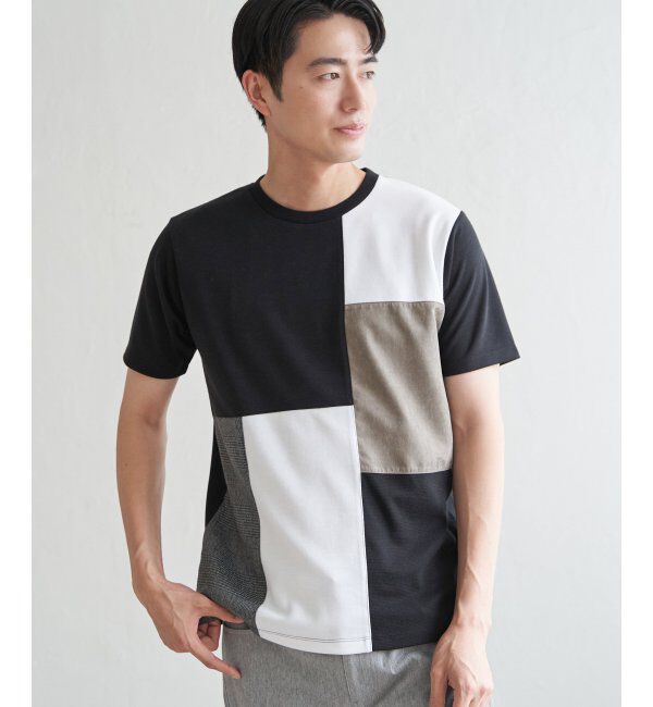 ikka「ブロックスCHスエード切り替えTシャツ」|Tシャツ・カットソー|