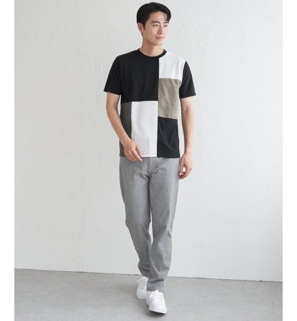 ikka「ブロックスCHスエード切り替えTシャツ」|Tシャツ・カットソー|