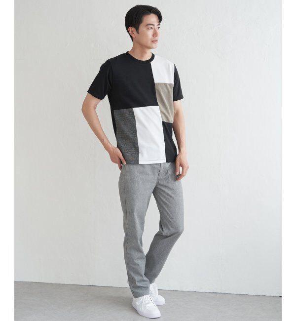 ikka「ブロックスCHスエード切り替えTシャツ」|Tシャツ・カットソー|