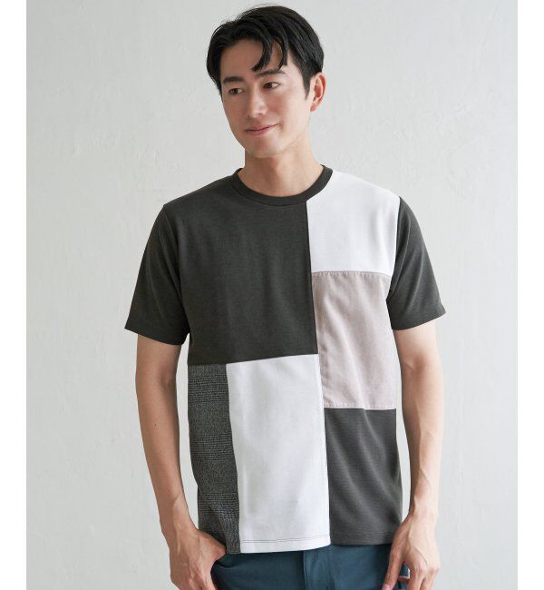 ikka「ブロックスCHスエード切り替えTシャツ」|Tシャツ・カットソー|