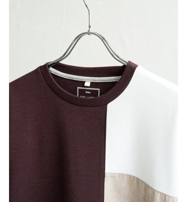 ikka「ブロックスCHスエード切り替えTシャツ」|Tシャツ・カットソー|
