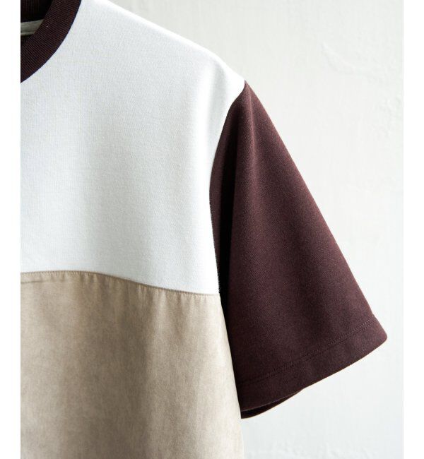 ikka「ブロックスCHスエード切り替えTシャツ」|Tシャツ・カットソー|