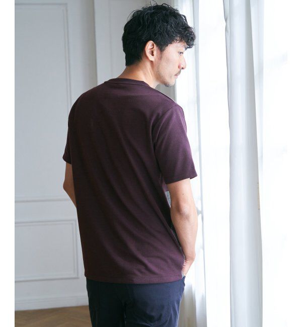 ikka「ブロックスCHスエード切り替えTシャツ」|Tシャツ・カットソー|