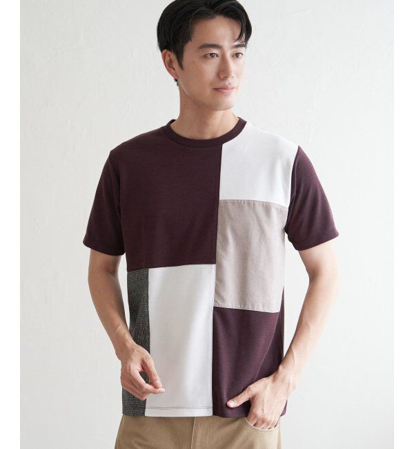 ikka「ブロックスCHスエード切り替えTシャツ」|Tシャツ・カットソー|
