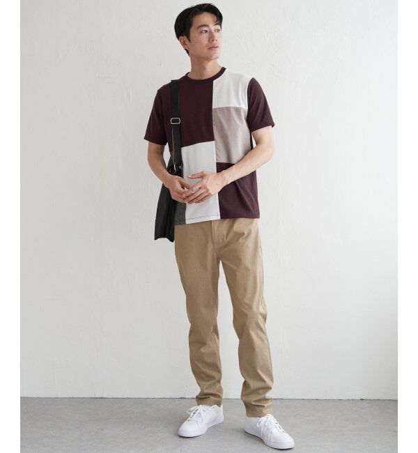 ikka「ブロックスCHスエード切り替えTシャツ」|Tシャツ・カットソー|