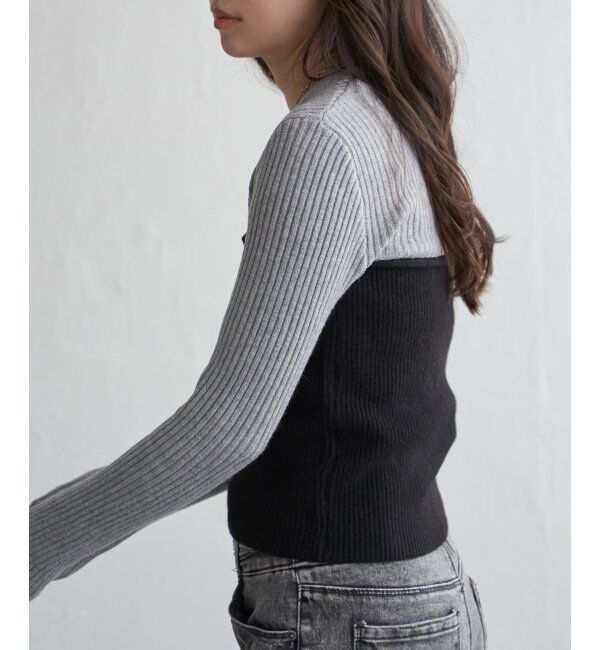 VENCE share style「ウールライクビスチェ見え配色プルオーバー」|タンクトップ|