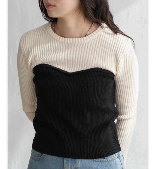VENCE share style「ウールライクビスチェ見え配色プルオーバー」|タンクトップ|アイボリー