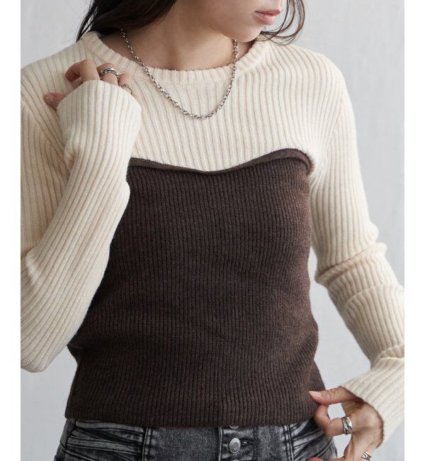 VENCE share style「ウールライクビスチェ見え配色プルオーバー」|タンクトップ|ブラウン