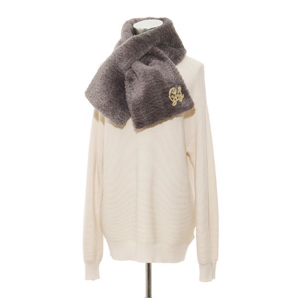 PAUL&JOE「ＰＪ／マフラー／ブローチ付フェイクファー」|マフラー|ダークグレー