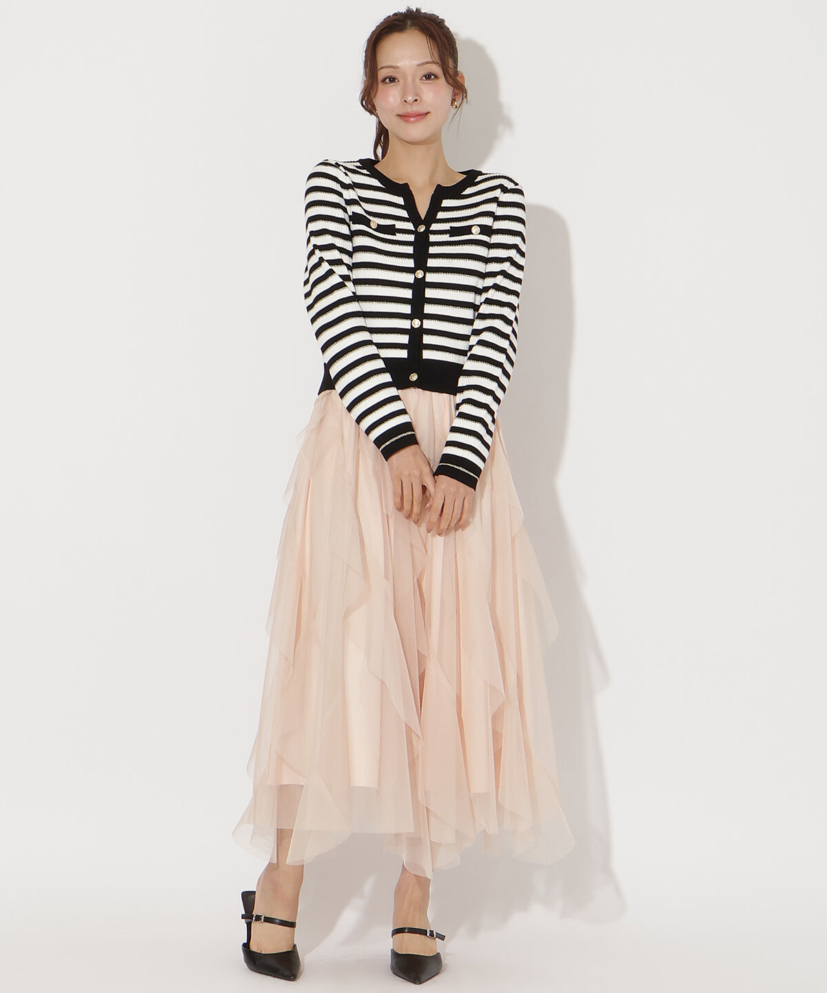 アンドクチュール「ラッフルフリルチュールスカート」|フレア|