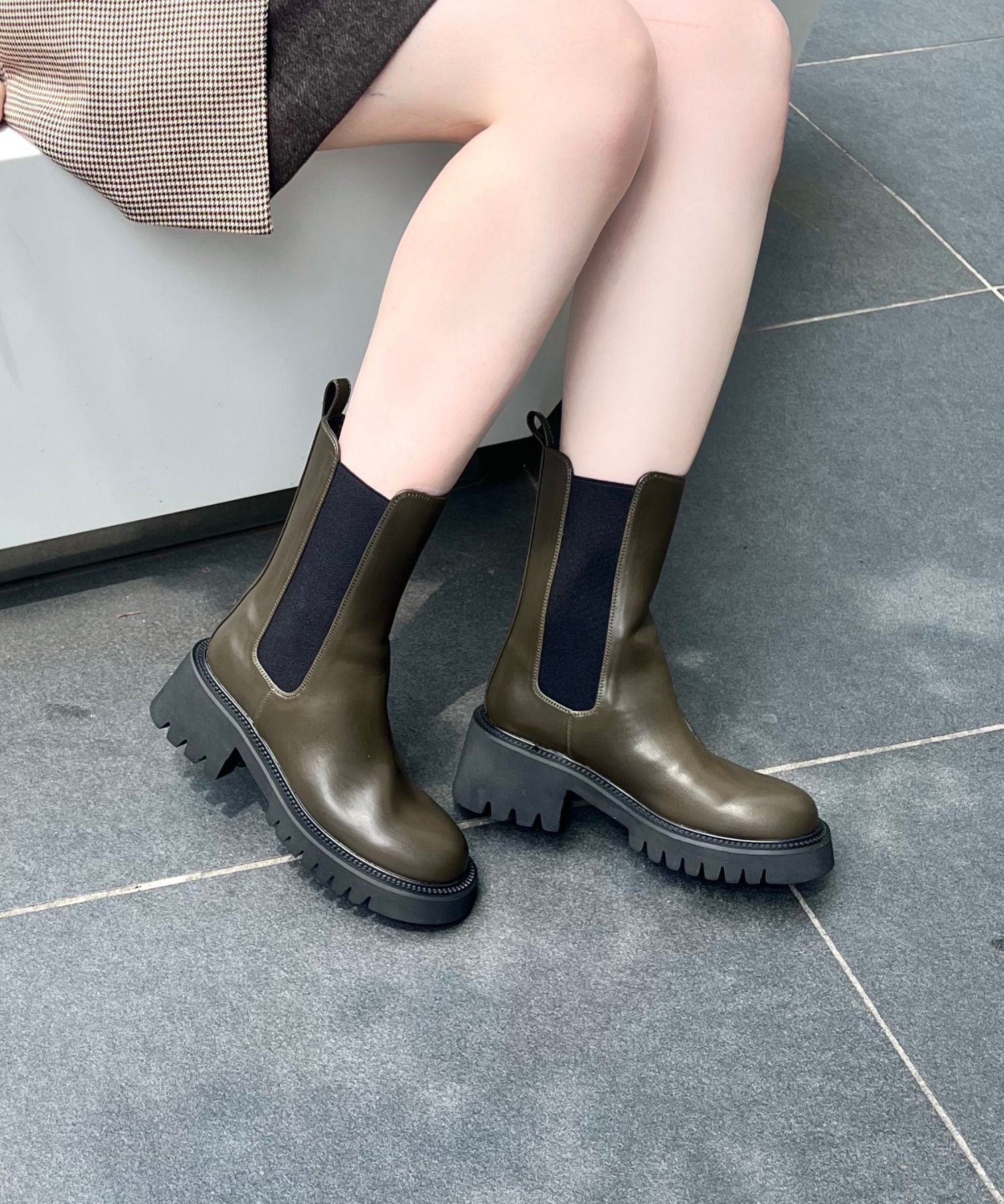 ORiental TRaffic「厚底サイドゴアブーツ/31419」|ショートブーツ|KHAKI