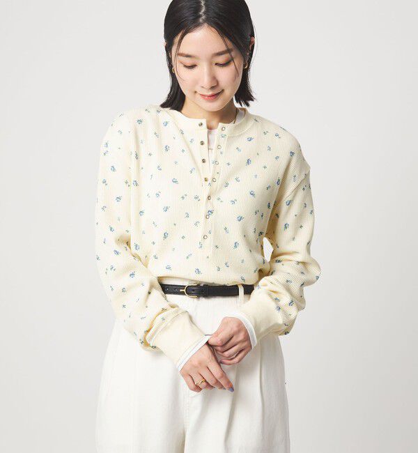 UNITED ARROWS green label relaxing「【WEB限定】＜at ease＞ワッフル ヘンリーネック  フラワープリント カットソー」|Tシャツ・カットソー|