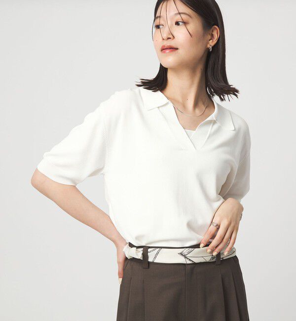 UNITED ARROWS green label relaxing「【WEB限定】＜at ease＞エリツキ スキッパー ニット 接触冷感 UVカット 遮熱」|ニット・セーター|