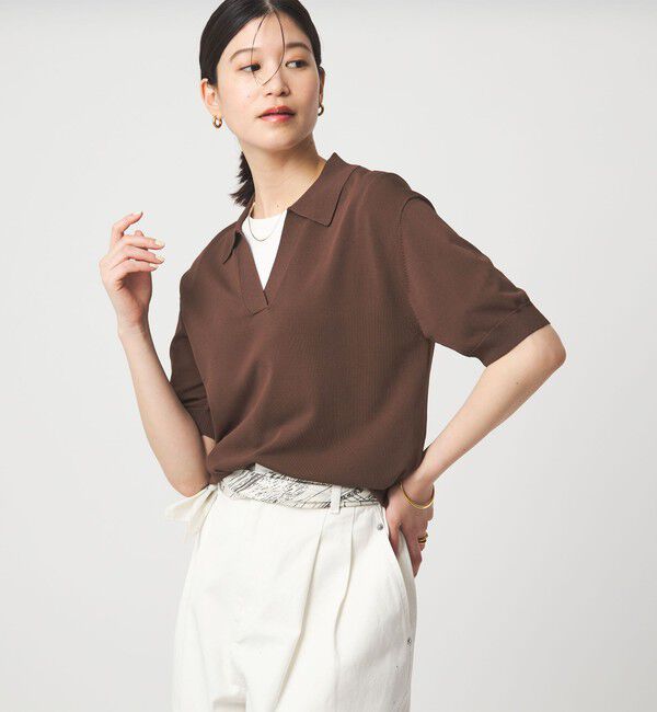 UNITED ARROWS green label relaxing「【WEB限定】＜at ease＞エリツキ スキッパー ニット 接触冷感 UVカット 遮熱」|ニット・セーター|