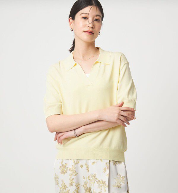 UNITED ARROWS green label relaxing「【WEB限定】＜at ease＞エリツキ スキッパー ニット 接触冷感 UVカット 遮熱」|ニット・セーター|YELLOW