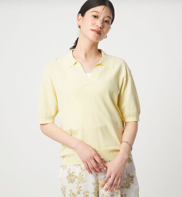 UNITED ARROWS green label relaxing「【WEB限定】＜at ease＞エリツキ スキッパー ニット 接触冷感 UVカット 遮熱」|ニット・セーター|