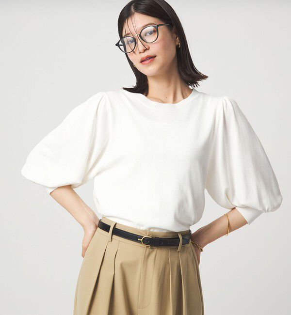 UNITED ARROWS green label relaxing「【WEB限定】＜at ease＞袖ボリューム ニット ウォッシャブル 接触冷感 UVカット 遮熱」|ニット・セーター|WHITE