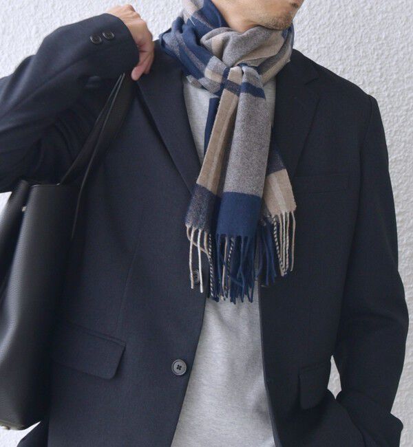 SHIPS any「SHIPS any: サープラスヤーン ウール カシミヤ チェック マフラー◇」|マフラー|ネイビー