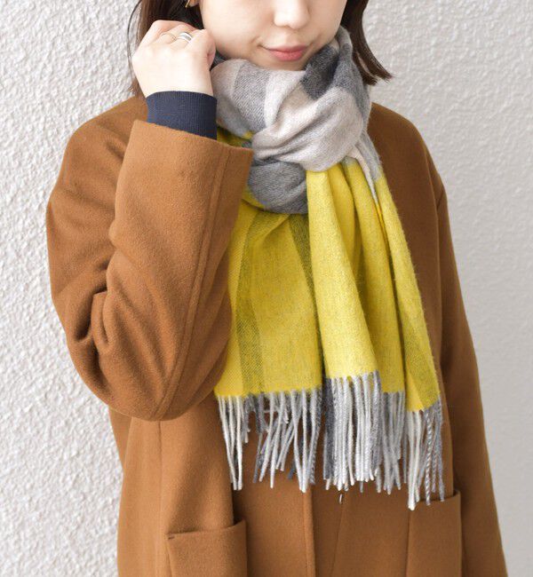 SHIPS Colors 「SHIPS Colors:〈手洗い可能〉ウール チェック ストール」|ストール|イエロー