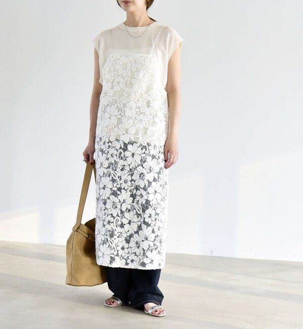 quaranciel「quaranciel:〈手洗い可能〉デニム フラワー レース キャミ ワンピース」|ワンピース|オフホワイト