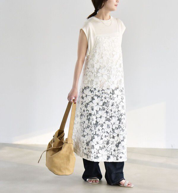 quaranciel「quaranciel:〈手洗い可能〉デニム フラワー レース キャミ ワンピース」|ワンピース|