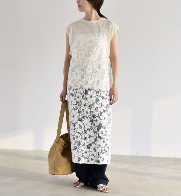 quaranciel「quaranciel:〈手洗い可能〉デニム フラワー レース キャミ ワンピース」|ワンピース|