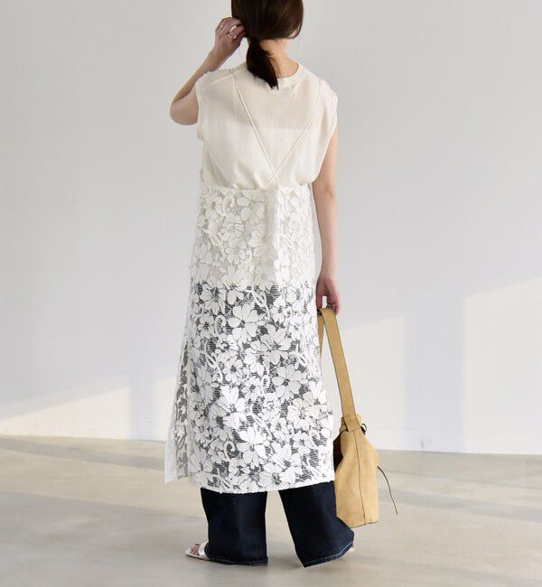 quaranciel「quaranciel:〈手洗い可能〉デニム フラワー レース キャミ ワンピース」|ワンピース|