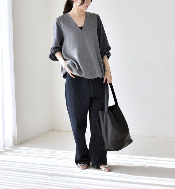 quaranciel「quaranciel:〈洗濯機可能〉Vネック ブラウス & Iライン スカート セットアップ」|ワンピース|