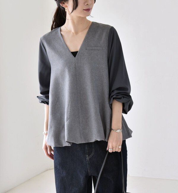 quaranciel「quaranciel:〈洗濯機可能〉Vネック ブラウス & Iライン スカート セットアップ」|ワンピース|