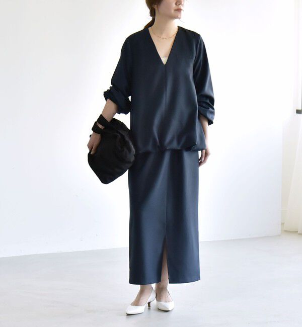 quaranciel「quaranciel:〈洗濯機可能〉Vネック ブラウス & Iライン スカート セットアップ」|ワンピース|